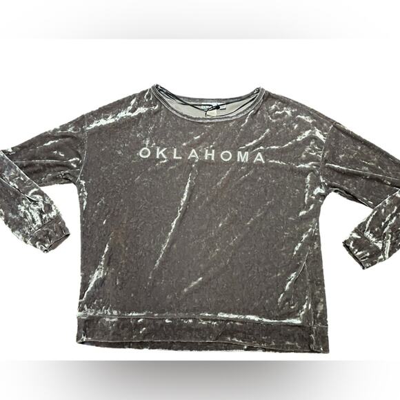 Livy LU Oklahoma Gray Crushed Velvet Womens Size Small Oversized Long Sleeve Top - Picture 1 of 6